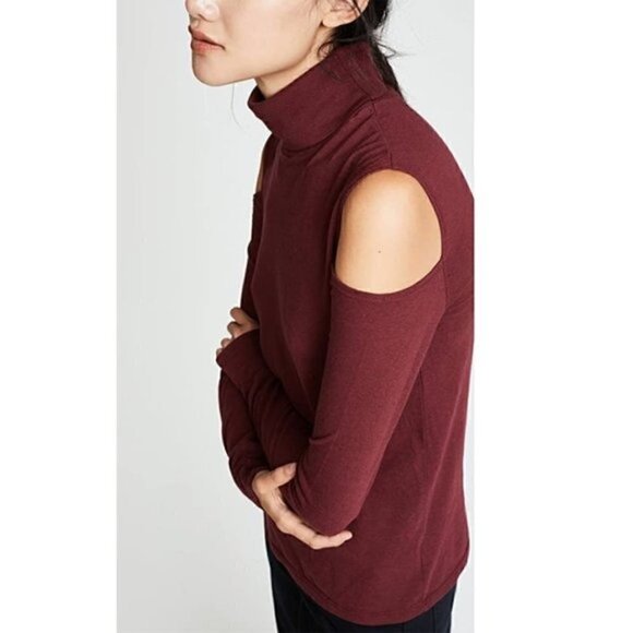 Revolve Pam & Gela Top S NWT Cold Shoulder Long Sleeve Turtleneck Maroon Trendy - Picture 6 of 14